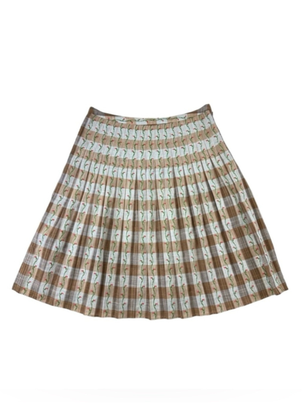 Free People Y2K Plaid Pleated Skirt Size 4 Roses Cottagecore Prairie Boho